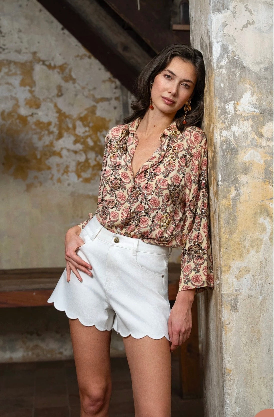 Short Fleur écru
