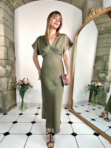 Robe en satin Valentine kaki
