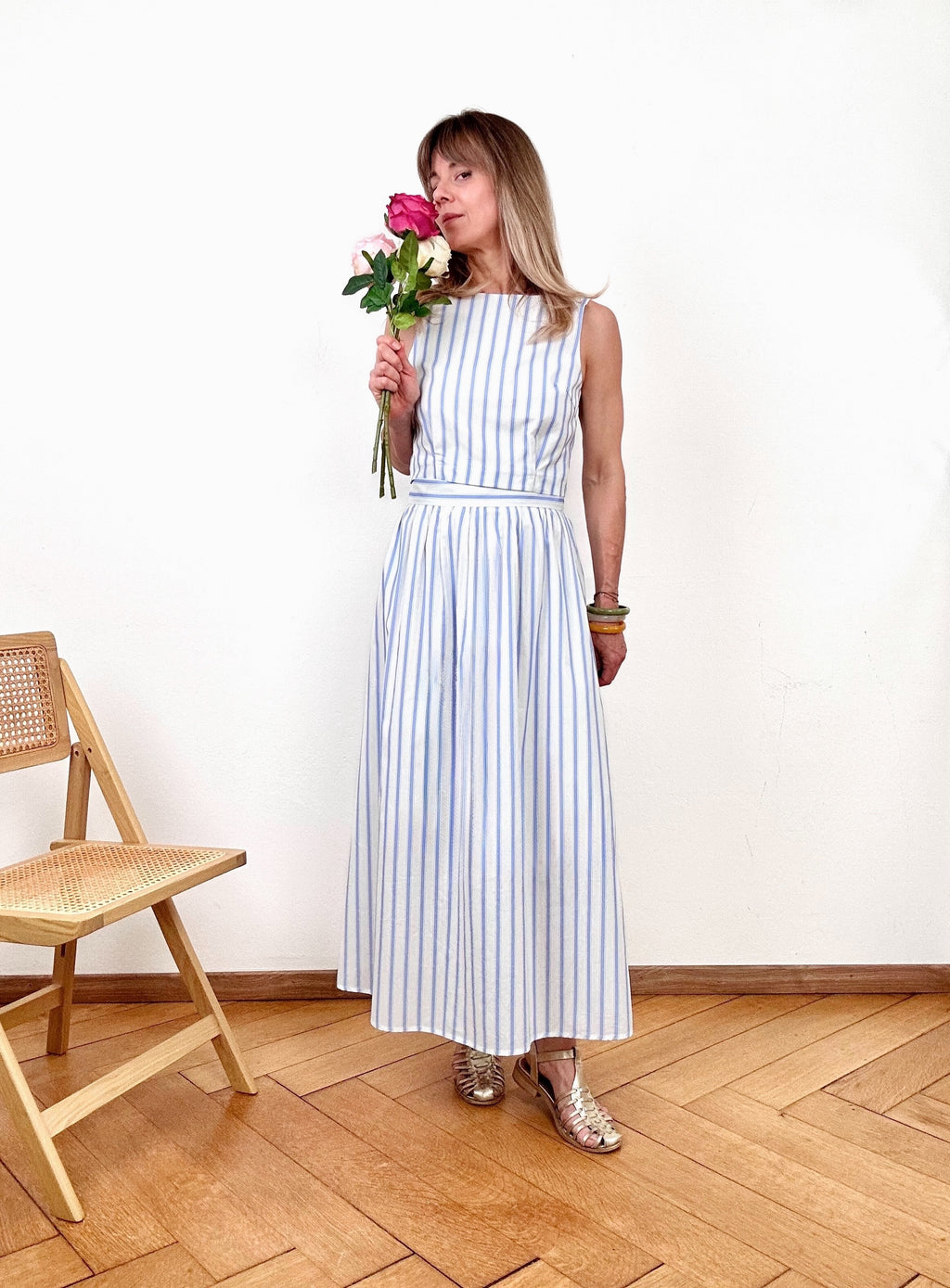 Top Lenn rayures bleu ciel